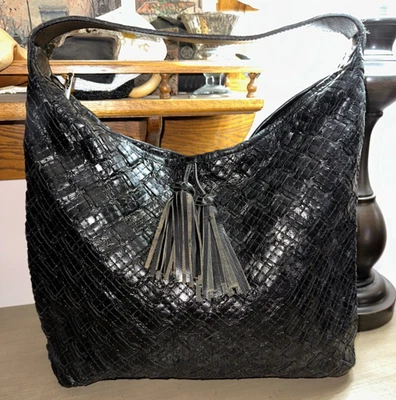 PATRICIA NASH Marcellina large woven leather hobo bag purse Black - Image 1 of 4