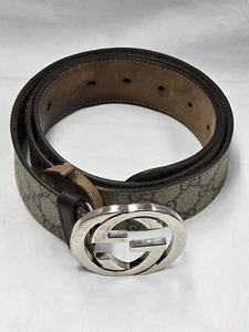 Gucci 411924 GG Supreme Belt Size 100/40 - Tan and Silver - Picture 1 of 20
