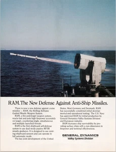 Anuncio impreso de misiles antienvío RAM General Dynamics 1988 Defense Tech - Imagen 1 de 1