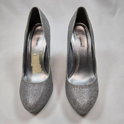 Call It Spring Silver Glitter Sparkly Heels Pumps Size 8 Closed Toe  - Image 1 of 4