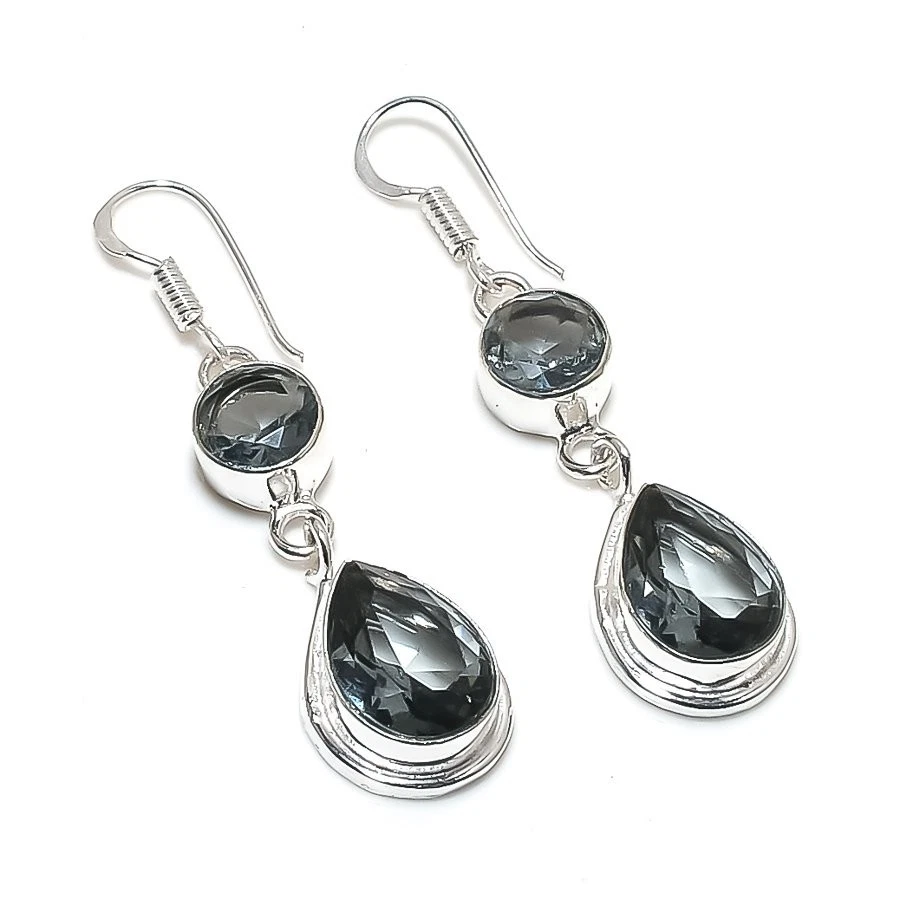 Gray Alexandrite Gemstone Handmade 925 Sterling Silver Jewelry Earring Size 2" - Image 1 of 1