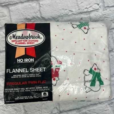 Sábana de franela de algodón vintage Meadowbrook doble plana Navidad osos polares blanca Foto 1 de 4