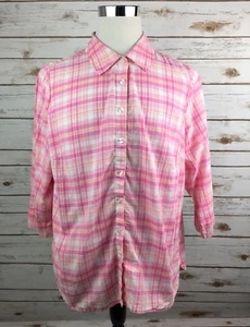 Studio Works Bluse mit Knopfleiste Damen 2x rosa kariert 3/4 Arm leichte Baumwolle - Bild 1 von 12