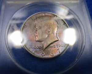 1967 KENNEDY HALF SATIN CHROMATIC DUAL TONED ARTISTIC GEM GRADED EF45 ANACS - Picture 1 of 9