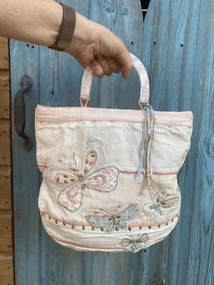 Vintage Bag Pink Orange Y2K Butterfly Fairy Whimsy Beaded Boho 00s Accessorize - Image 1 of 4