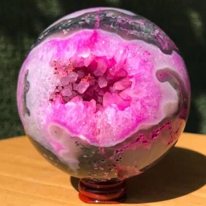 810G Rare Red Aquatic agate Geode Bsll Quartz Crystal Sphere Mineral Specimen - Picture 1 of 18