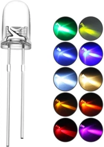200Pcs Diodi Emettitori di Luce 5Mm, LED Trasparente Rotondo Kit Assortito 10 Colori, Bianco/ - Foto 1 di 12