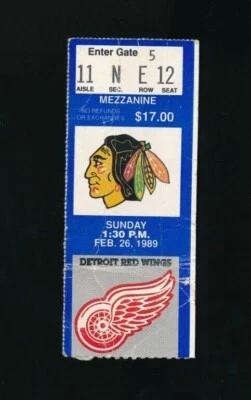 FEB 26 1989 Blackhawks v Red Wings Ticket Steve Yzerman Goal (59) Larmer GL  - Image 1 of 2