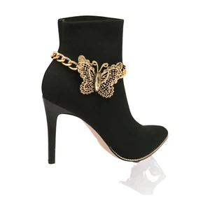 Women Gold Metal Chain Boot Bracelet Shoe Mesh Butterfly Unique Charm Fun Anklet - Picture 1 of 23
