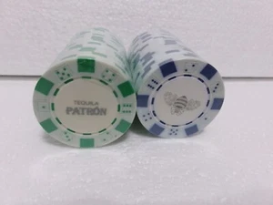 2 PATRON TEQUILA 20 Pack POKER CHIPS BLUE BEE GREEN LOGO Casino Roulette - Picture 1 of 6