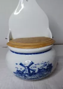VTG Teleflora Delft Blue White Dutch Windmill Salt Box/Wall Hanging Porcel-WRC - Picture 1 of 4