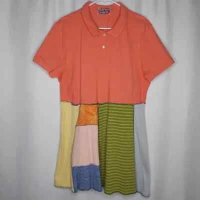Handmade Recycled Shirt Dress Large Short Sleeve Polo Mini Patchwork Kid-core - Image 1 of 3