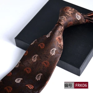 Nueva Corbata Clásica Rayas Marrón Blanco JACQUARD TEJIDA 100% Seda Para Hombre - Imagen 1 de 1