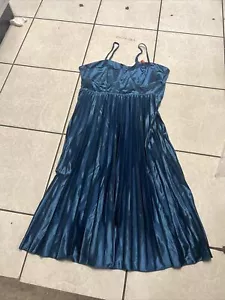 CIDER SATIN BLUE PLEATED SLEEVELESS MINI COCKTAIL EVENING DRESS NEW 2XL - Picture 1 of 2