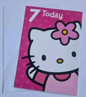 Hello Kitty Pink WhiteHappy Birthday Age 7 Birthday Card 7th - Image 1 of 3