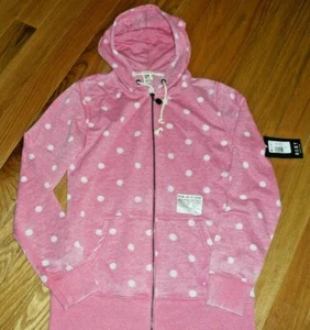 BUY~ROXY~ JUNIORS NWT PINK POLKA DOT HOODIE w/ EMBROIDERED LOGO~X LARGE  - Picture 1 of 5