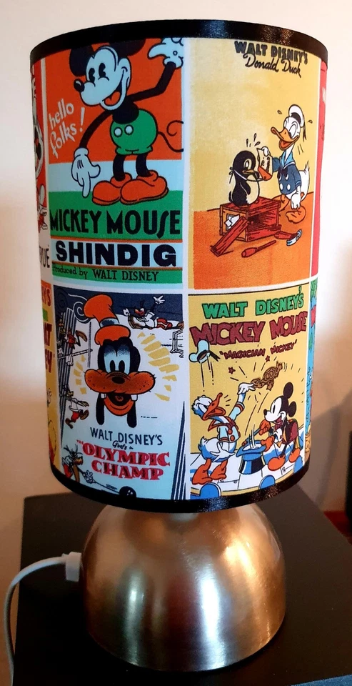 mickey goofy daffy vintage bedside touch Lamp Base fabric shade And Bulb Set - image 1 of 1