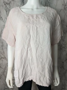 Match Point L Large babyrosa Leinen Top Kurzarm Seitenschlitz Lagenlook - Bild 1 von 8