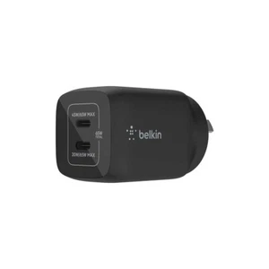 Belkin 2 Port Wall Charger 65W USB-C GaN (2) Fast Charging Black - Picture 1 of 2