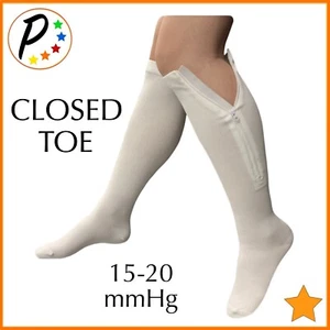 ๐ Presadee Closed Toe 15-20 mmHg Moderate Compression Leg Zipper White Socks - Picture 1 of 7