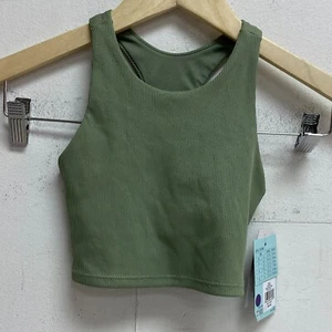 DSG Girls' Ribbed Shelf Bra Tank Top Olive Leaf Solid Stylish Trendy DAG12109R - Picture 1 of 3