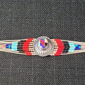 Signed QT Liquid 9 Strand Sterling Zuni Style Bracelet 7" - Picture 1 of 9