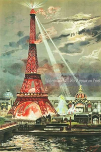 Eiffel Tower Light Up At Night 1889 George Garen, Paris France, Wall Art Poster - Picture 1 of 10