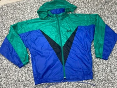 Винтажный ASICS ветровка куртка женщин средний 90-х 80-х легкий синий зеленый - Изображение 1 из 4