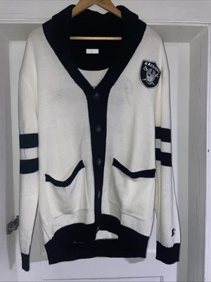 RARO Starter Raiders Championship Cárdigan Suéter Proto Muestra L Negro Blanco Foto 1 de 4