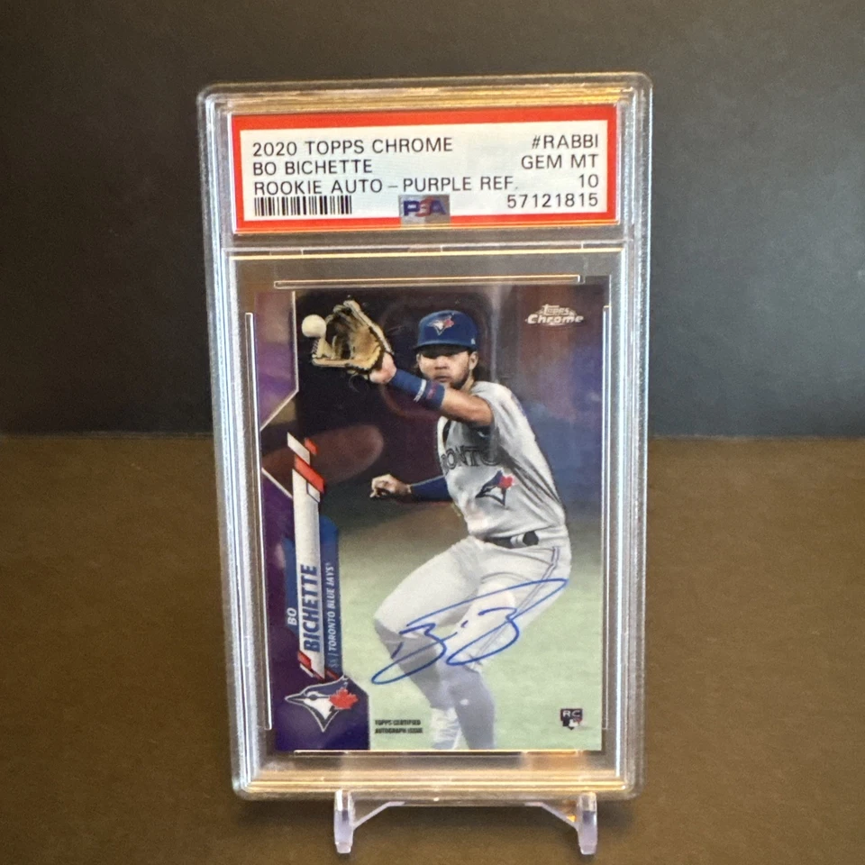 2020 Topps CHROME ROOKIE AUTO PURPLE REFRACTOR #RABBI Bo Bichette 126/250 PSA 10 - Image 1 of 4