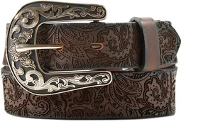 Ariat Western Girls Belt Youth Leather Laser Cut Out Paisley Brown A1308602 - Picture 1 of 1