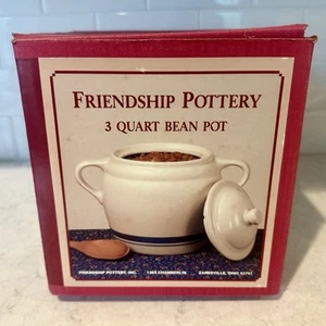 Roseville Ohio Friendship Pottery Bean Pot with Lid Cooking Stoneware Stripe - Picture 1 of 8