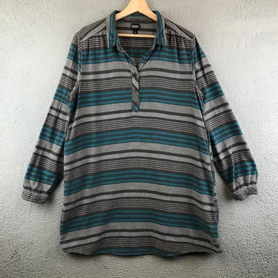 Camisa túnica feminina Patagonia listrada de algodão orgânico manga longa G - Imagem 1 de 4
