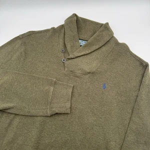 Vintage Polo Ralph Lauren Shawl Collar Sweater Mens Large Green Blue Pony - Picture 1 of 12