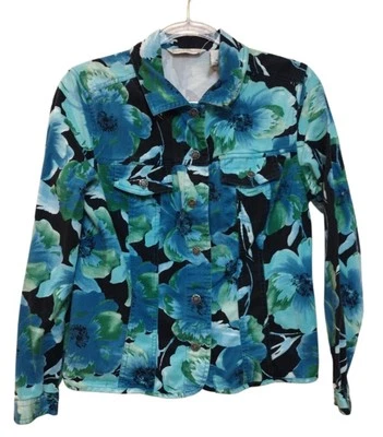 Jaqueta de lavanderia francesa feminina M algodão/elastano floral boho carreira mangas compridas - Imagem 1 de 4