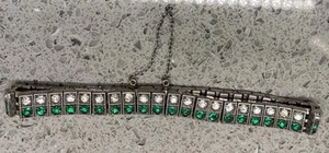 FABELHAFTES ART DECO ARMBAND AUS STERLING PASTE VON DIAMONBAR FAUX SMARAGDE 27g - Bild 1 von 5