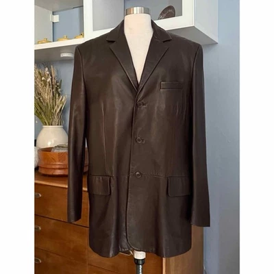 Hugo Boss Padrino Piel de Cordero Cuero Chaqueta Abrigo 42R Hombres Botón Marrón Oscuro Foto 1 de 4