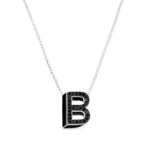 1/4 ctw Real Black Diamond "B" Initial Pendant Necklace in Sterling Silver - Picture 1 of 1