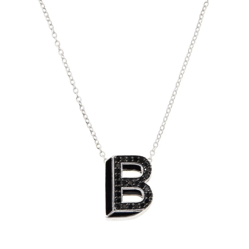 Colar pingente inicial de diamante negro real "B" em prata esterlina 1/4 ctw - Imagem 1 de 1