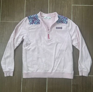 Vineyard Vines 1/4 Zip Pullover Sweatshirt Girls Size XL Pink Fleece Whale Logo - Picture 1 of 8