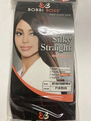 Bobbi Boss 100% Human Hair for Weaving Soft Silky Straight 10" Color: 1B/BUR  - Image 1 of 3