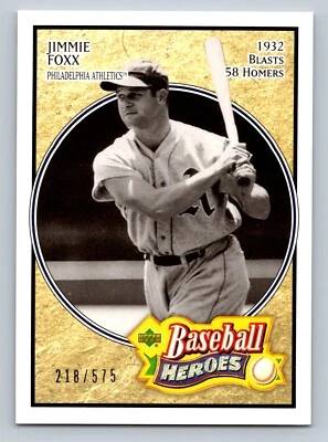 JIMMIE FOXX 2005 UPPER DECK BASEBALL HEROES SP 218/575 PHILADELPHIA ATHLETICS - Image 1 of 2