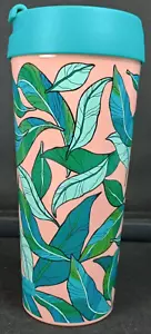 Vera Bradley Retired 16oz Pink Green Leaf Travel Coffee Tumbler W/ Lid BPA Free - Picture 1 of 14