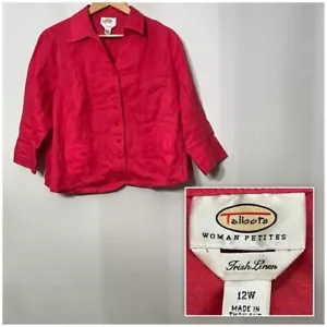 Top Talbots Petites in lino irlandese manica 3/4 con bottoni 12 W rosa corallo vintage - Foto 1 di 9