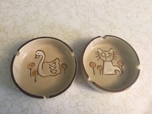 Mid Century Modern Cat/Swan Ashtrays  Ceramic Glazed  Vintage 1960's - Picture 1 of 5