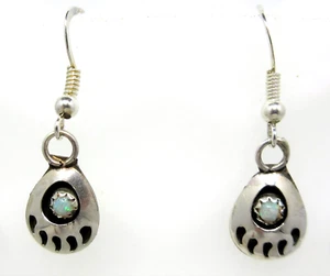 Navajo Bear Paw Earrings Virginia John Lab Created Opal Dangle 925 Silver #186 - Picture 1 of 2