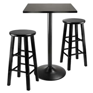Winsome Wood Obsidian 3-Pc Dining Set, Square Table and 2 Round Seat Stools - Picture 1 of 8