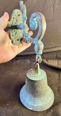 Old Vintage Antique Brass Metal Hanging Bell For Door Architectural Salvage Cover