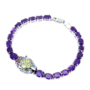 INTENSE PURPLE AMETHYST PERIDOT TANZANITE TIGER BRACELET 925 SILVER 14K WGP 7.5 - Picture 1 of 3