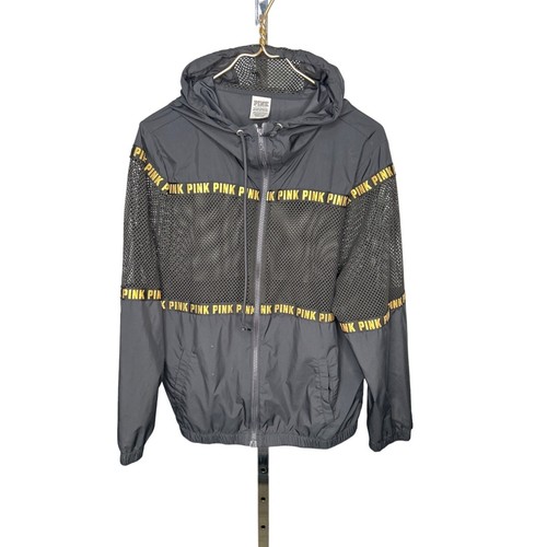 UNDERCOVER Giacca a vento XS ROSA Victoria's Secret nera oro logo zip rete con cappuccio